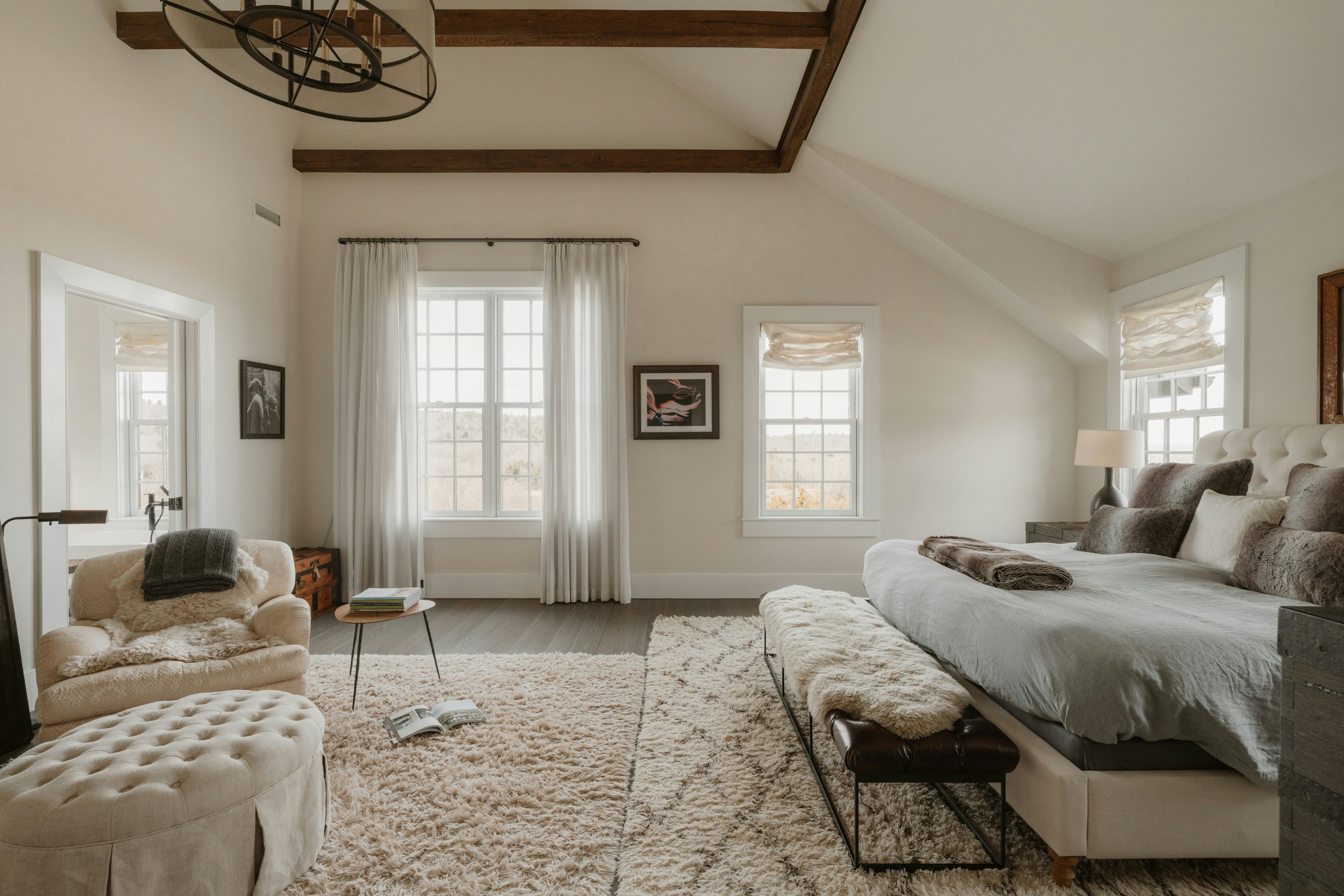 Modern bedroom interior with refined tiled finishes